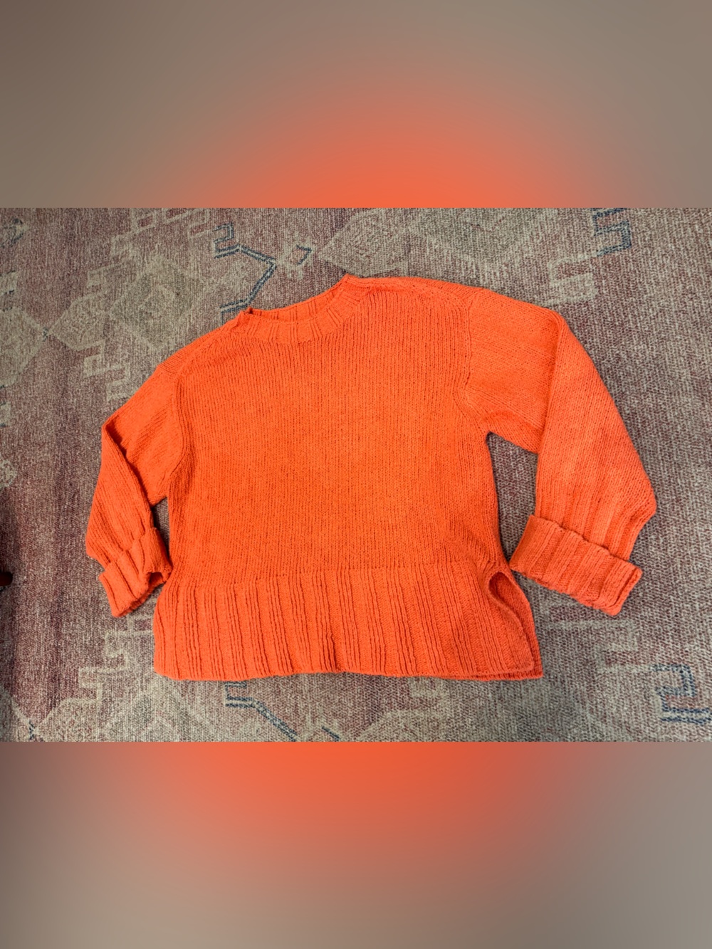 J Crew orange soft textured knit crew neck sweater with ribbed hem and cuffs med